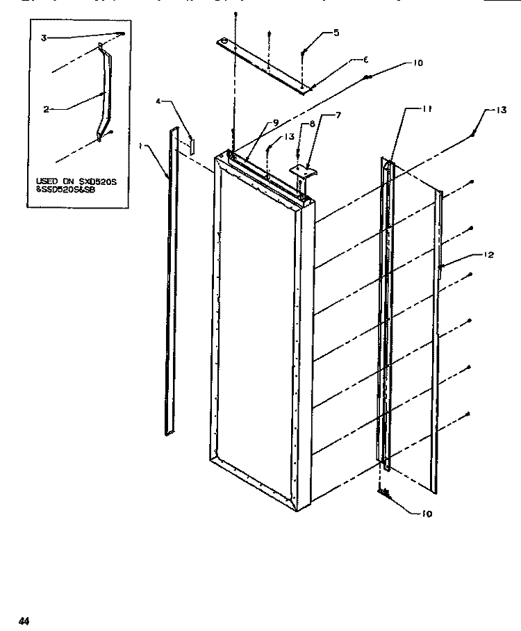 DOOR & HANDLE TRIM REF Diagram and Parts List for SSD522SW P1184702W W Amana Refrigerator