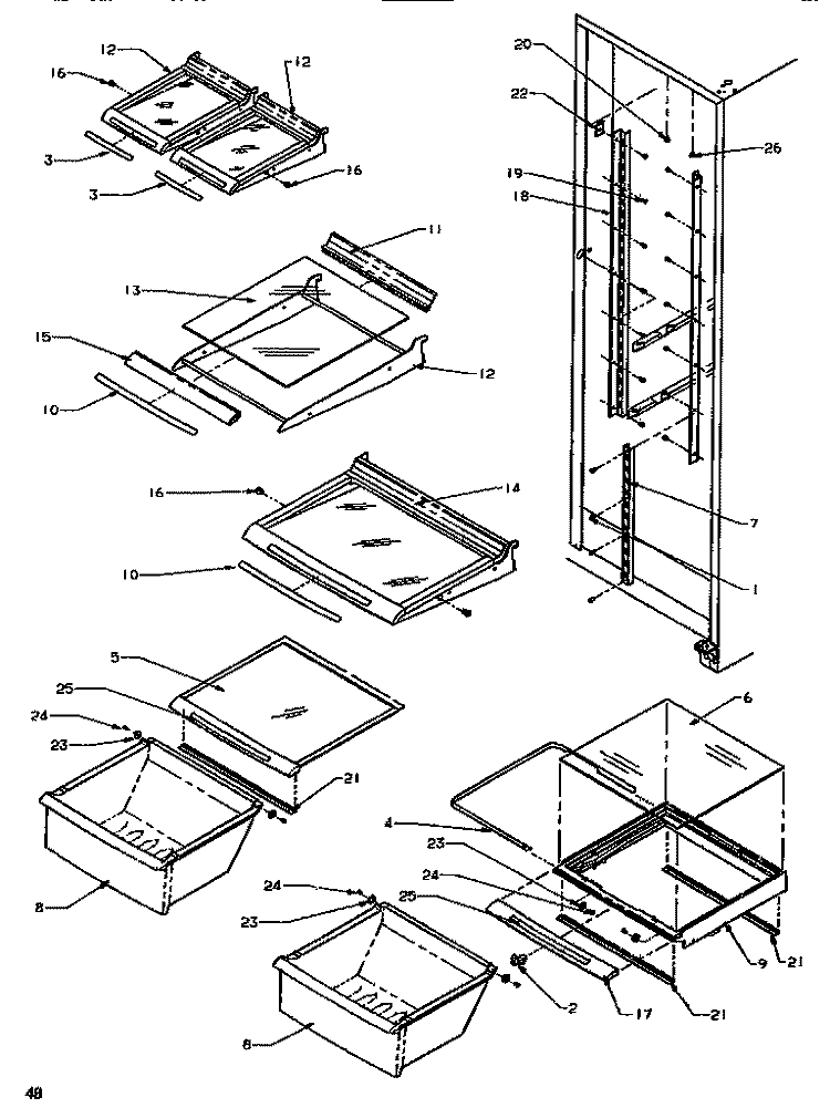 SHELVING & DRAWERS (REF) Diagram and Parts List for SSD522SW P1184702W W Amana Refrigerator