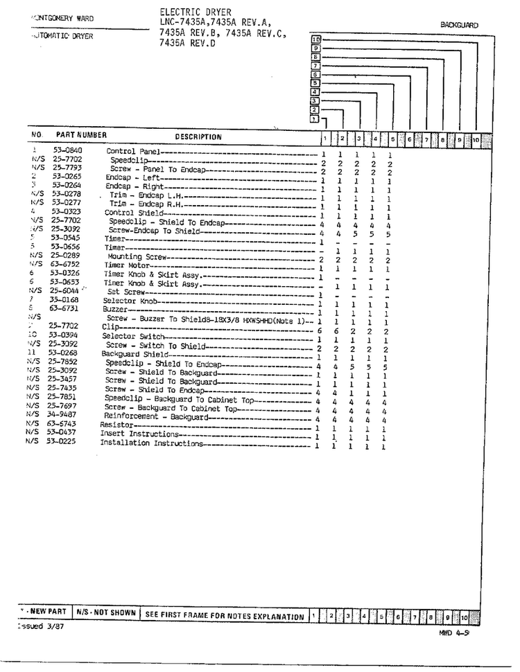 Electric Dryer/backguard Page 2 Diagram and Parts List for 7435A  Norge Dryer