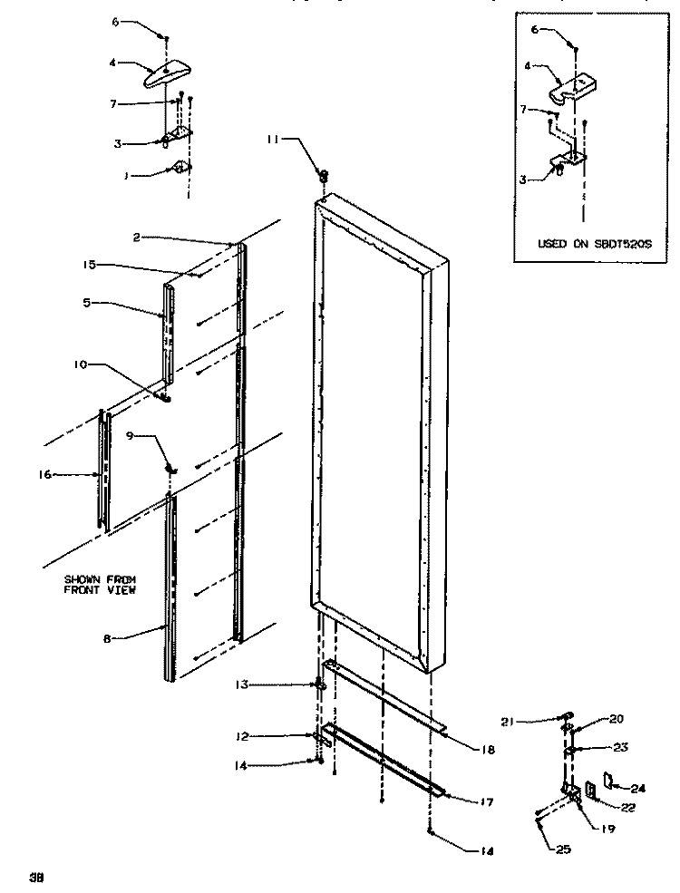 DOOR / HINGE / TRIM REF Diagram and Parts List for SRD520SW P1186301W W Amana Refrigerator