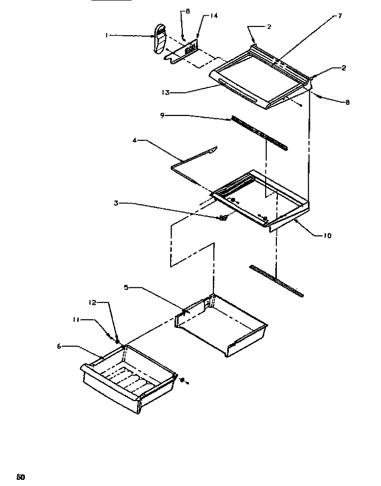SHELVING & DRAWERS (REF) Diagram and Parts List for SRD520SW P1186301W W Amana Refrigerator