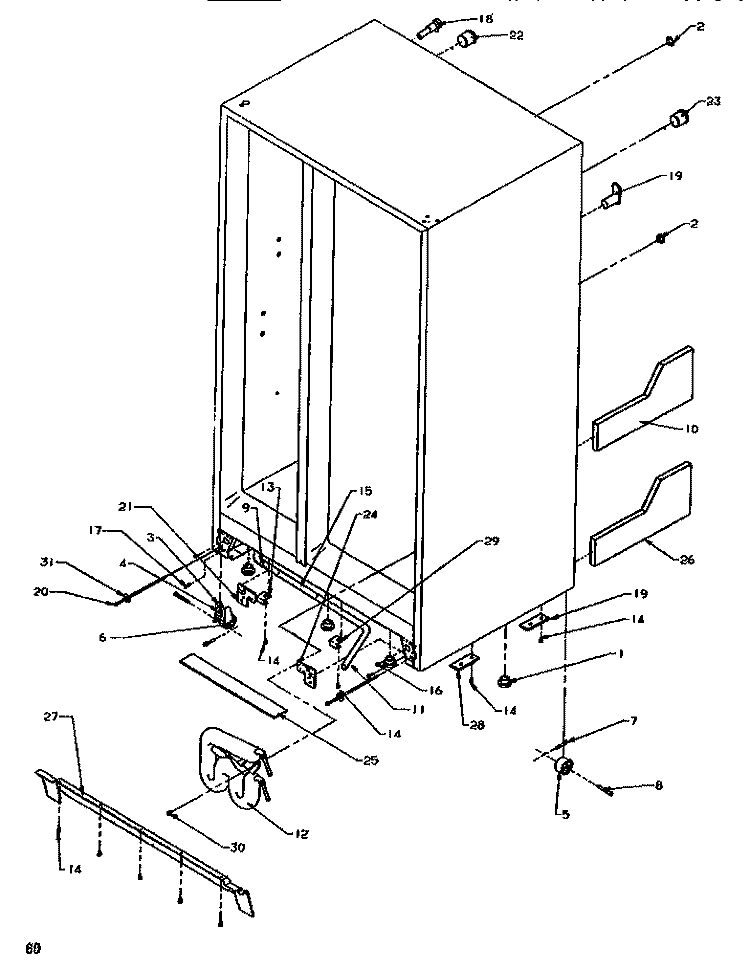 DRAIN SYSTEM & ROLLERS Diagram and Parts List for SRD520SW P1186301W W Amana Refrigerator