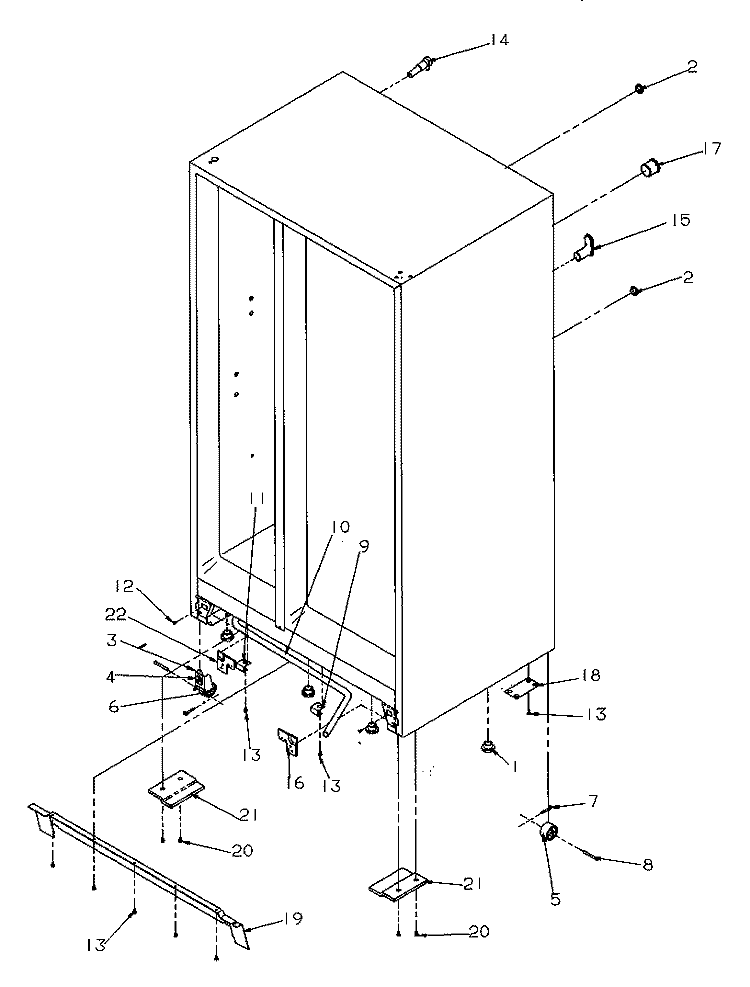 DRAIN AND ROLLERS AND CABINET BACK Diagram and Parts List for SG521SBL P1197001W L Amana Refrigerator