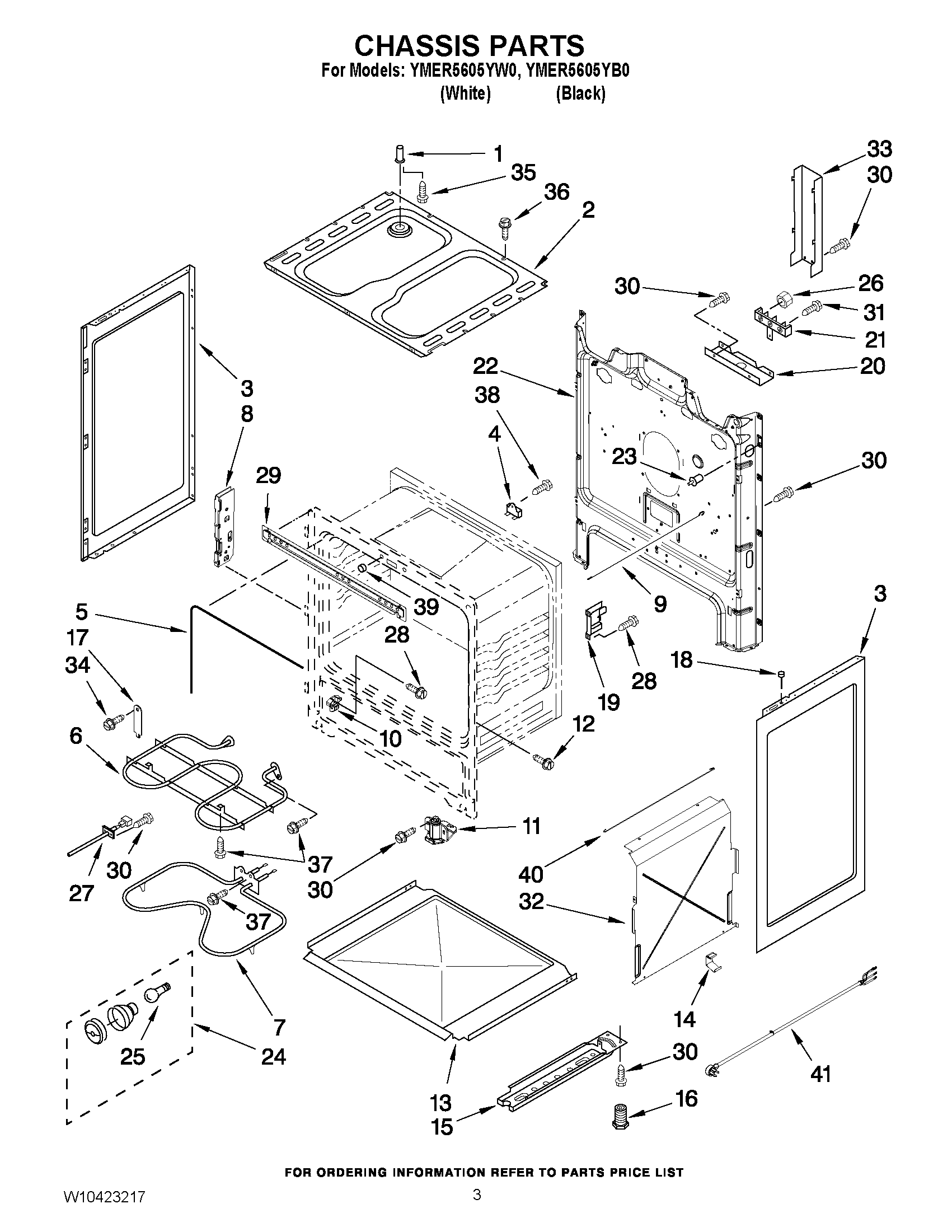 03 - CHASSIS PARTS Diagram and Parts List for YMER5605YW0  Maytag Range
