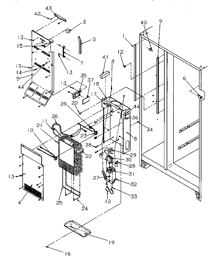 EVAP AND AIR HANDLING Diagram and Parts List for SGD521SBL P1197101W L Amana Refrigerator