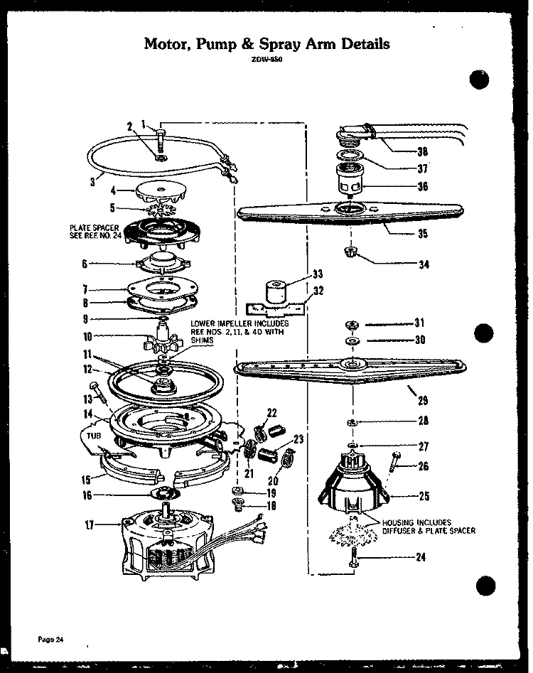 MOTOR Diagram and Parts List for ZDW-850  Amana Dishwasher