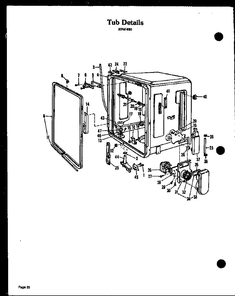 TUB DETAILS Diagram and Parts List for ZDW-880  Amana Dishwasher