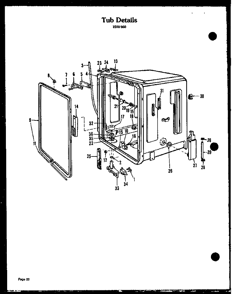 TUB DETAILS Diagram and Parts List for ZDW-860  Amana Dishwasher