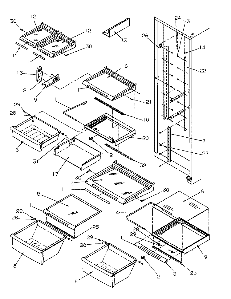 REF SHELVING AND DRAWERS Diagram and Parts List for SRDE528SBW P1184902W W Amana Refrigerator