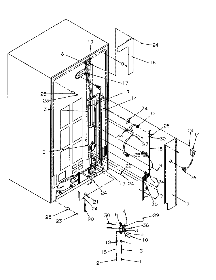 CABINET BACK Diagram and Parts List for SRDE528SBW P1184902W W Amana Refrigerator