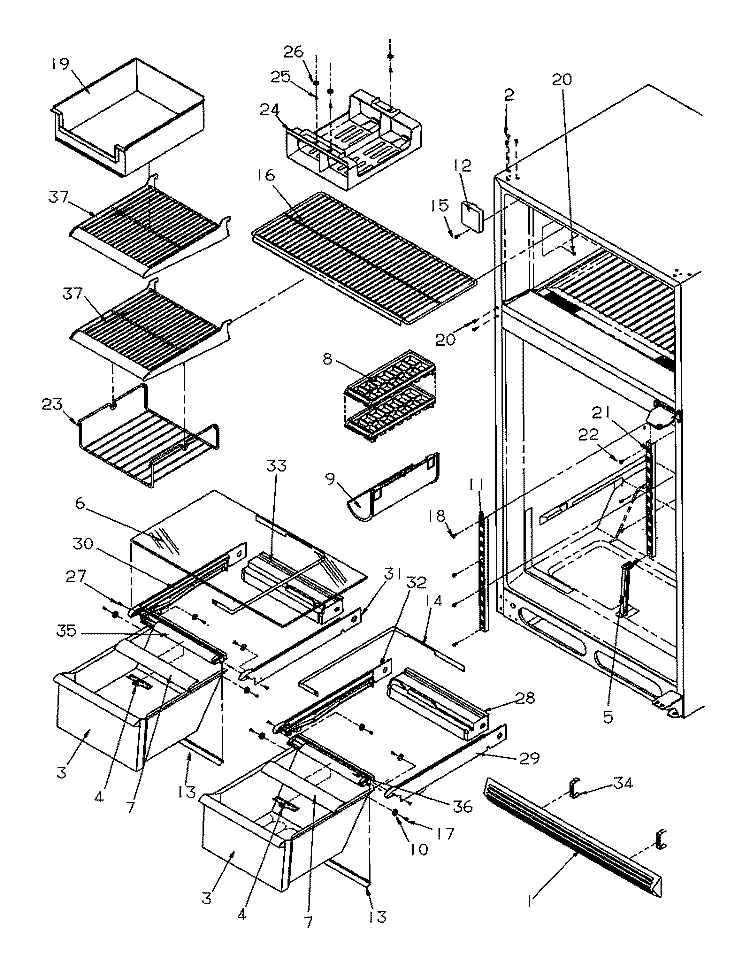 CABINET SHELVING Diagram and Parts List for TX22S3W P1196002W W Amana Refrigerator