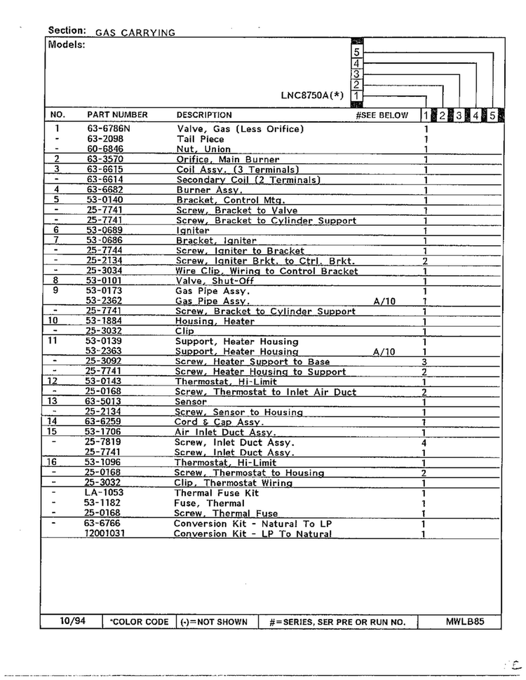 Gas Carrying Page 2 Diagram and Parts List for 8750A  Norge Dryer