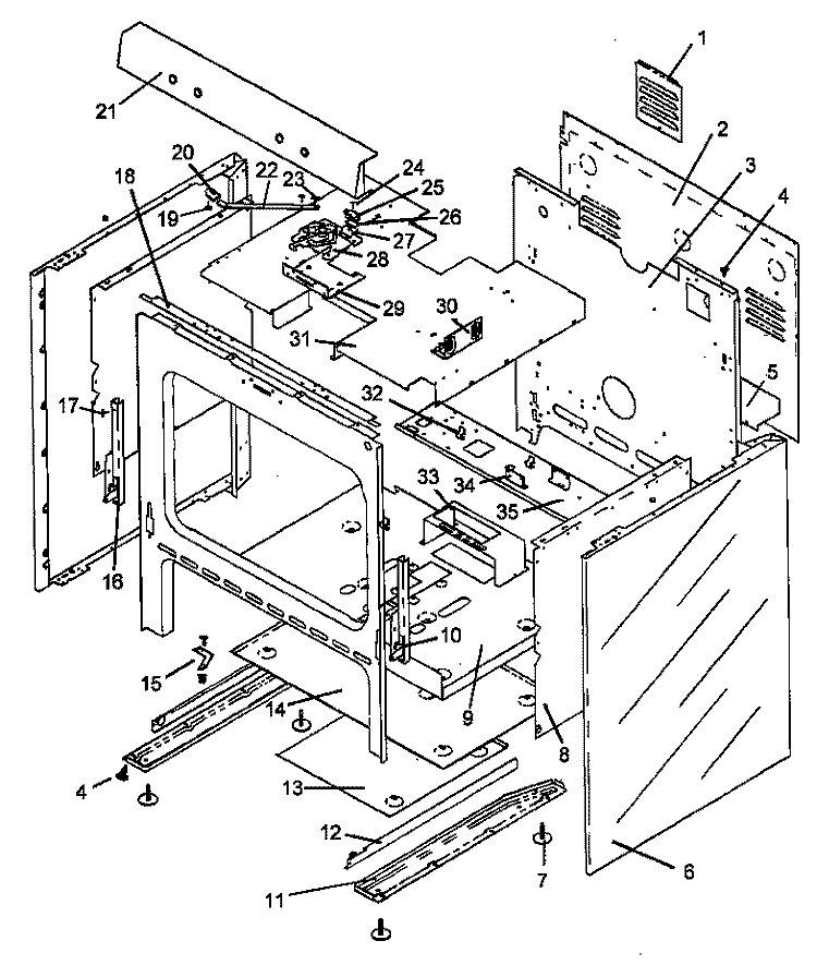 CABINET ASSY Diagram and Parts List for AGS761L P1142635N L Amana Range