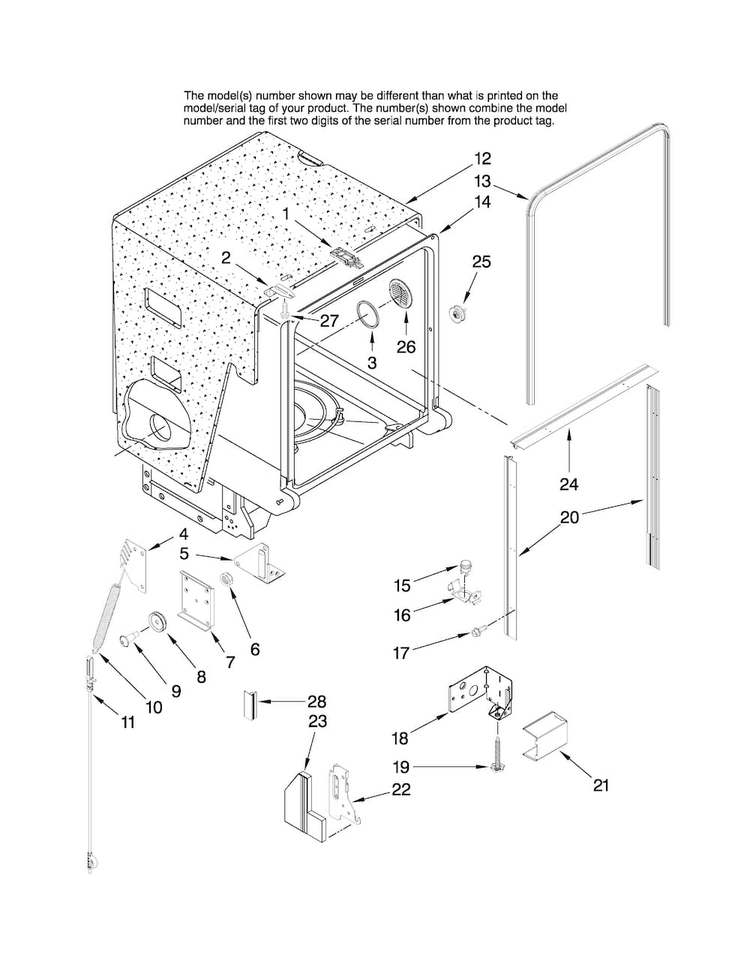 Tub And Frame Parts Diagram and Parts List for MDB6759AWS1  Maytag Dishwasher