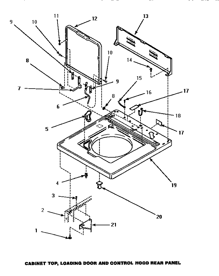 CAB TOP / LOADING DR & CTRL HOOD REAR PAN Diagram and Parts List for AWM373W2  Amana Washer