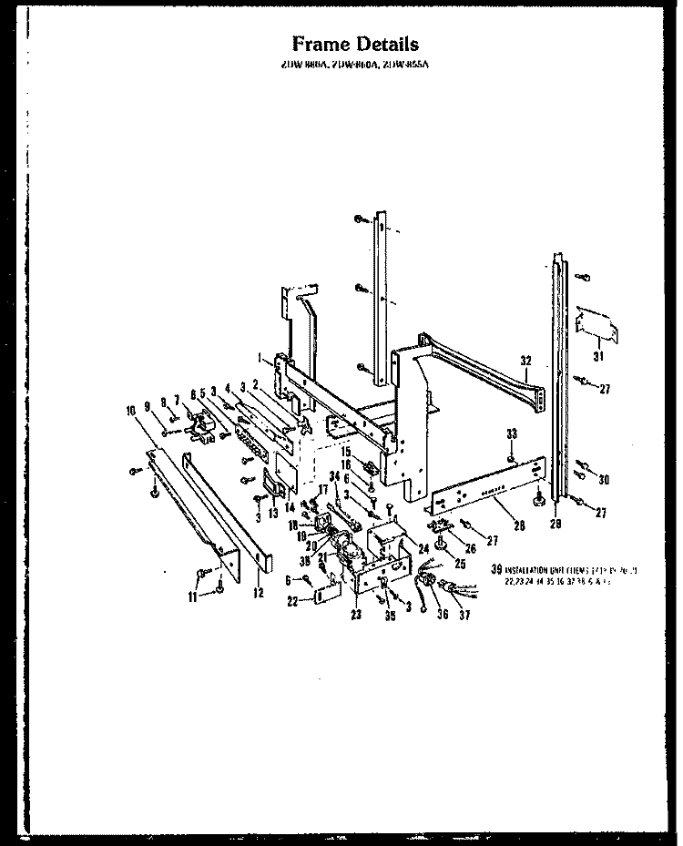 FRAME DETAILS Diagram and Parts List for ZDW-880A  Amana Dishwasher