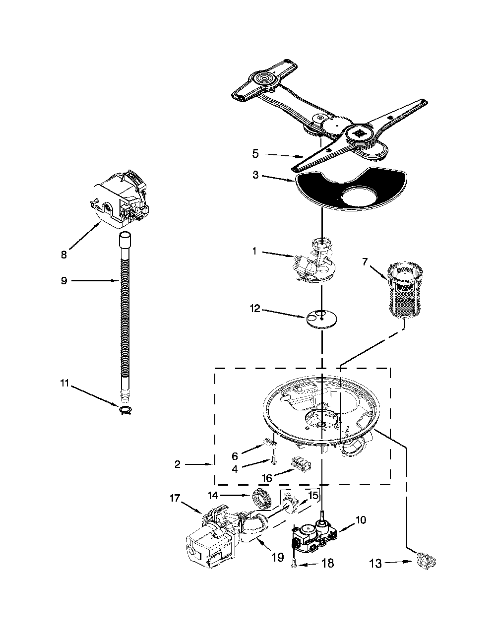 Pump And Motor Parts Diagram and Parts List for 66512769K314  Kenmore Dishwasher