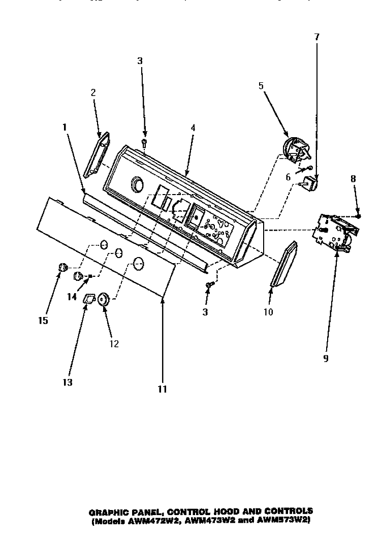 GRAPHIC PANEL, CONTROL HOOD & CONTROLS Diagram and Parts List for AWM573W2  Amana Washer