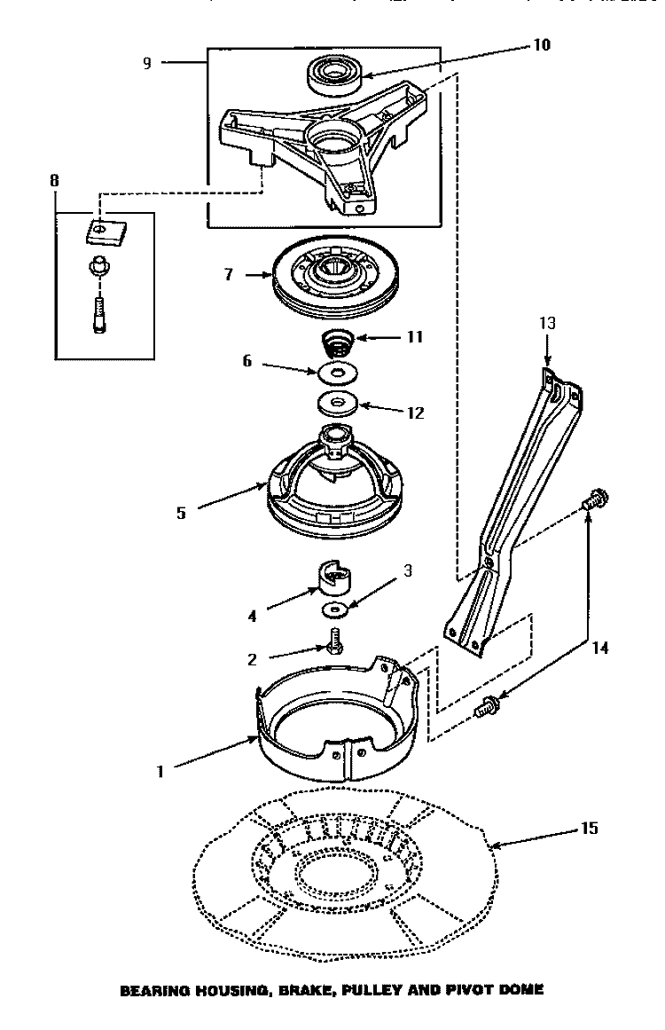 BRG HSG / BRAKE / PULLEY & PIVOT DOME Diagram and Parts List for AWM573W2  Amana Washer