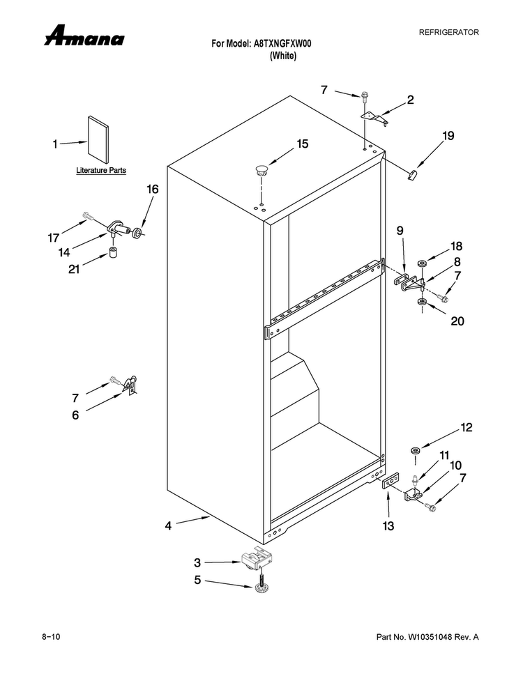 Cabinet Parts Diagram and Parts List for A8TXNGFXW00  Amana Refrigerator
