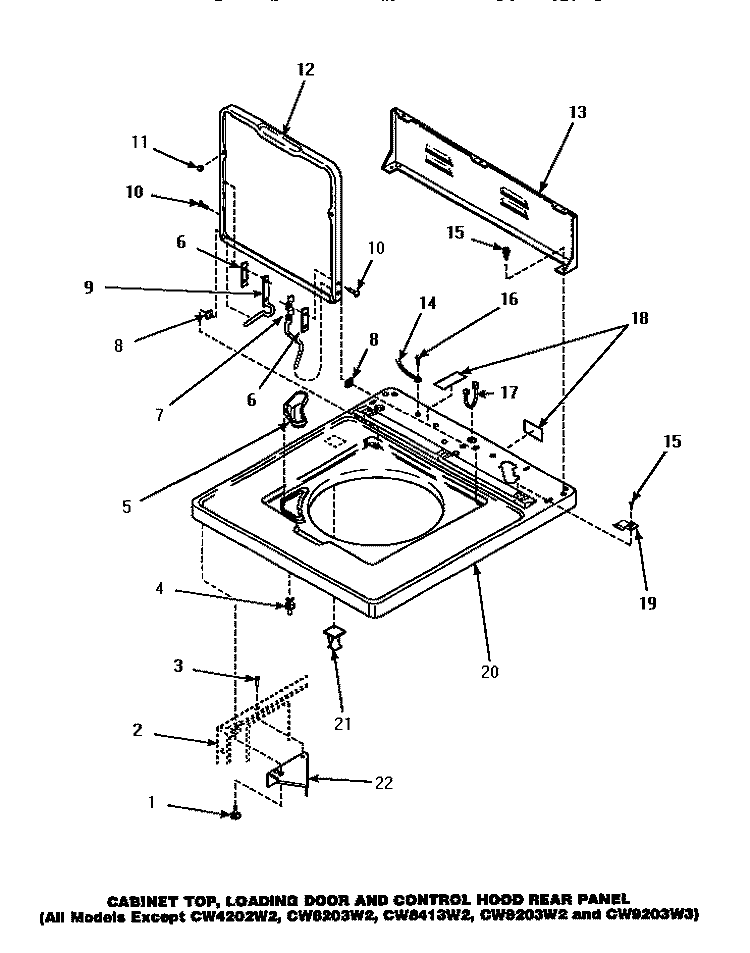 CAB TOP / LOADING DR & CTRL HOOD REAR PAN Diagram and Parts List for LW6163LM PLW6163LM A Amana Washer