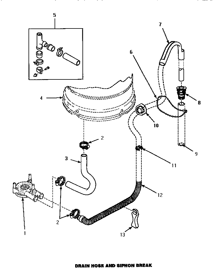 DRAIN HOSE & SIPHON BREAK Diagram and Parts List for LW6163LM PLW6163LM A Amana Washer