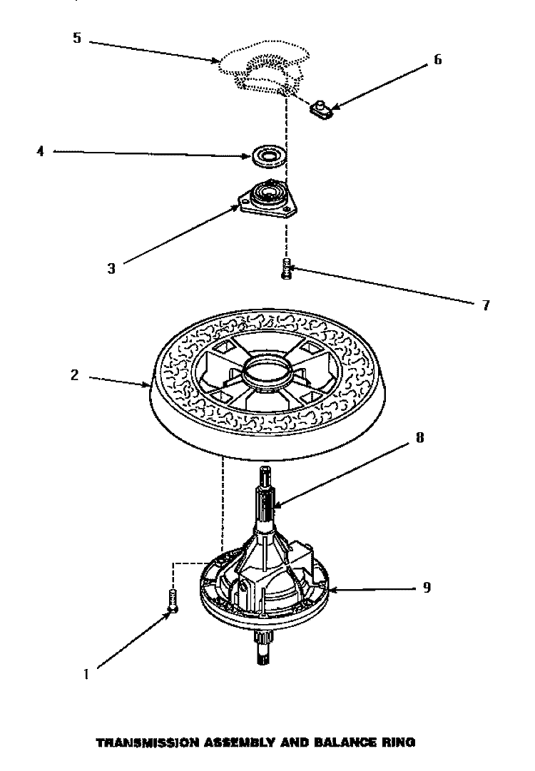 TRANSMISSION ASSY & BALANCE RING Diagram and Parts List for LW6163LM PLW6163LM A Amana Washer