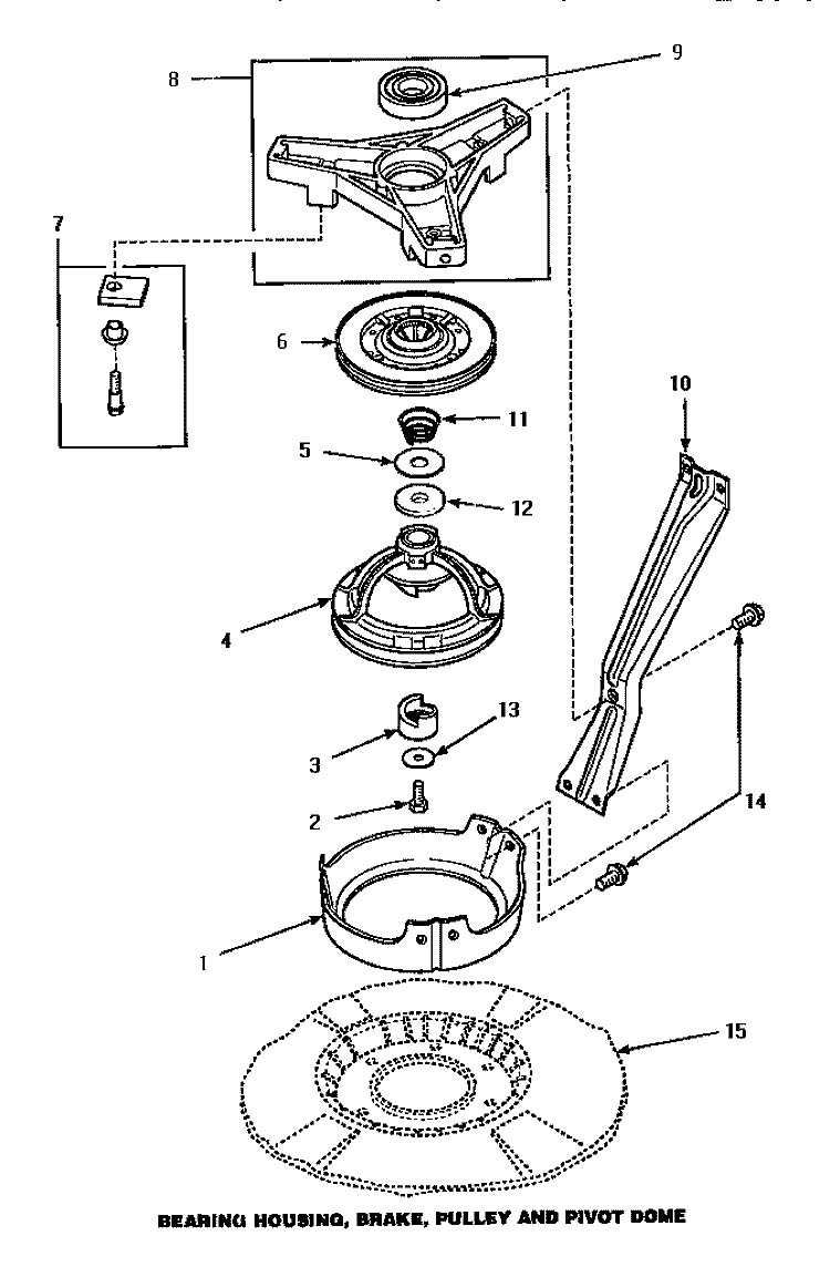 BRG HSG / BRAKE / PULLEY & PIVOT DOME Diagram and Parts List for LW6163LM PLW6163LM A Amana Washer