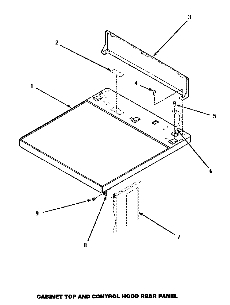 CABINET TOP AND CONTROL HOOD REAR PANEL Diagram and Parts List for AEM427W2  Amana Dryer
