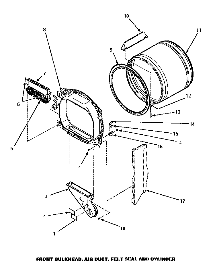 FR BLKHD, AIR DUCT, FELT SEAL & CYLINDER Diagram and Parts List for AEM427W2  Amana Dryer