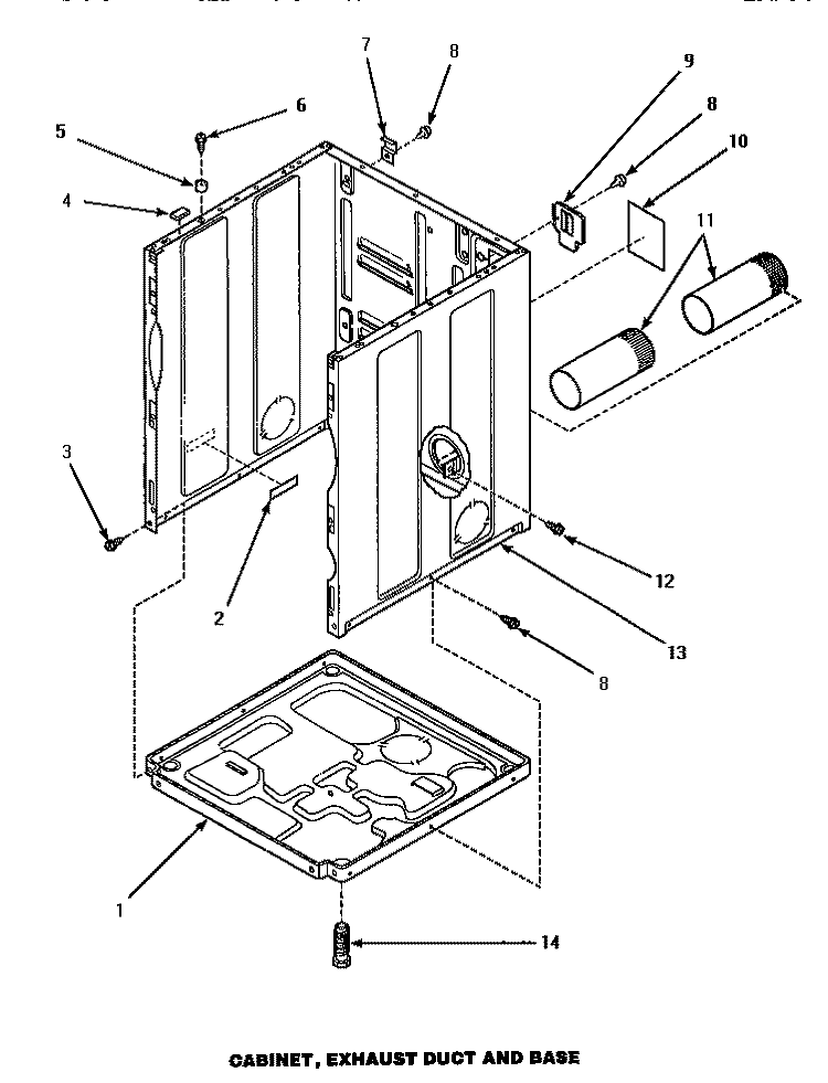 CABINET, EXHAUST DUCT & BASE Diagram and Parts List for AEM427W2  Amana Dryer