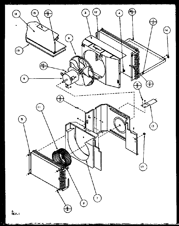 Evaporator And Fan Motor Diagram and Parts List for 12C3EV P1118123R Amana Air Conditioner