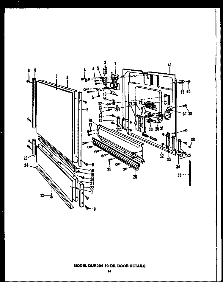 DOOR DETAILS Diagram and Parts List for DUR20419-OS  Amana Dishwasher
