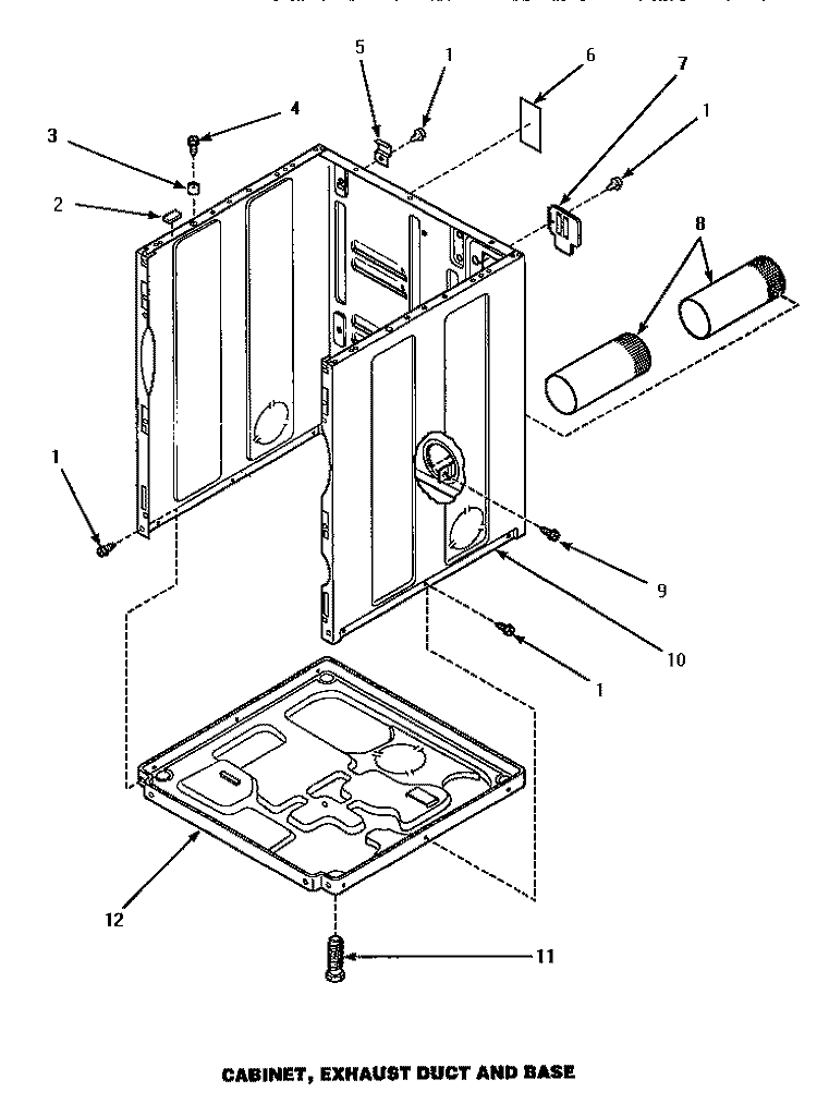 CABINET, EXHAUST DUCT & BASE Diagram and Parts List for AGM429W2  Amana Dryer