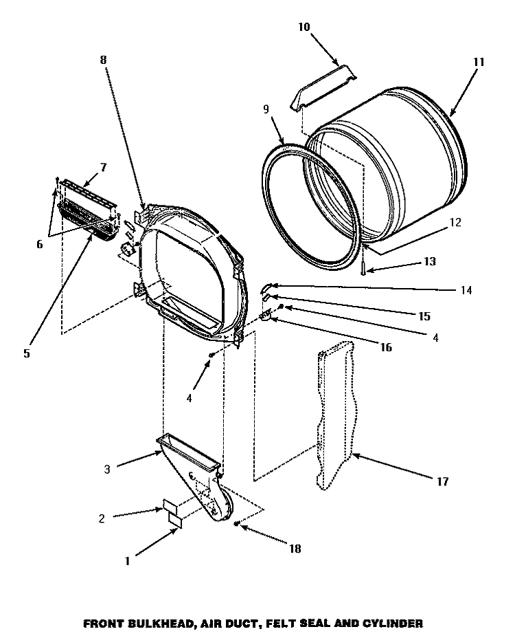 FR BLKHD, AIR DUCT, FELT SEAL & CYLINDER Diagram and Parts List for AEM477W2  Amana Dryer