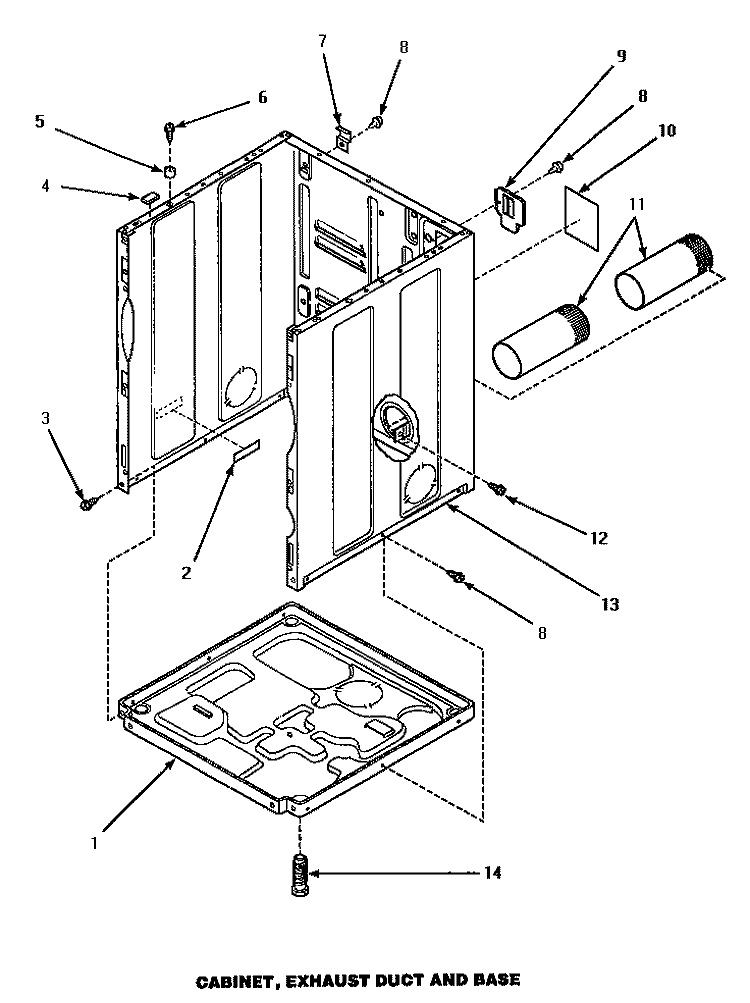 CABINET, EXHAUST DUCT & BASE Diagram and Parts List for AEM477W2  Amana Dryer