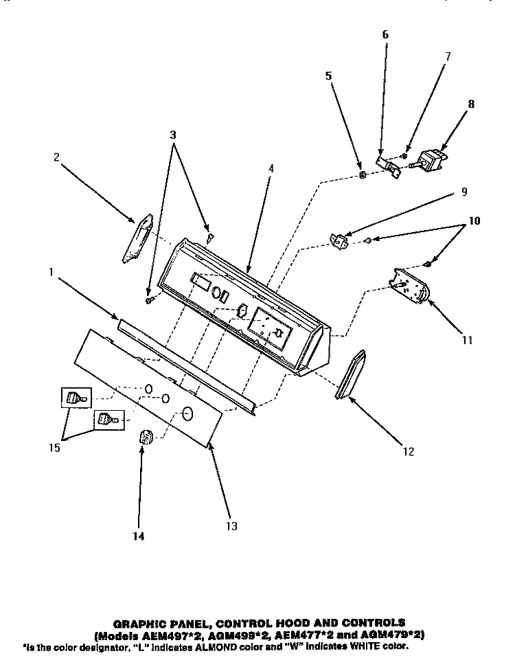 GRAPHIC PANEL, CONTROL HOOD & CONTROLS Diagram and Parts List for AGM479W2  Amana Dryer