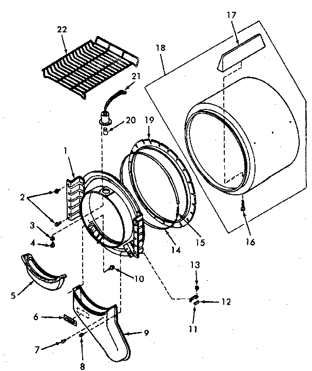 Front Bulkhead, Air Duct, Felt Seal And Cylinder Diagram and Parts List for NG8639W53921  Speed Queen Dryer