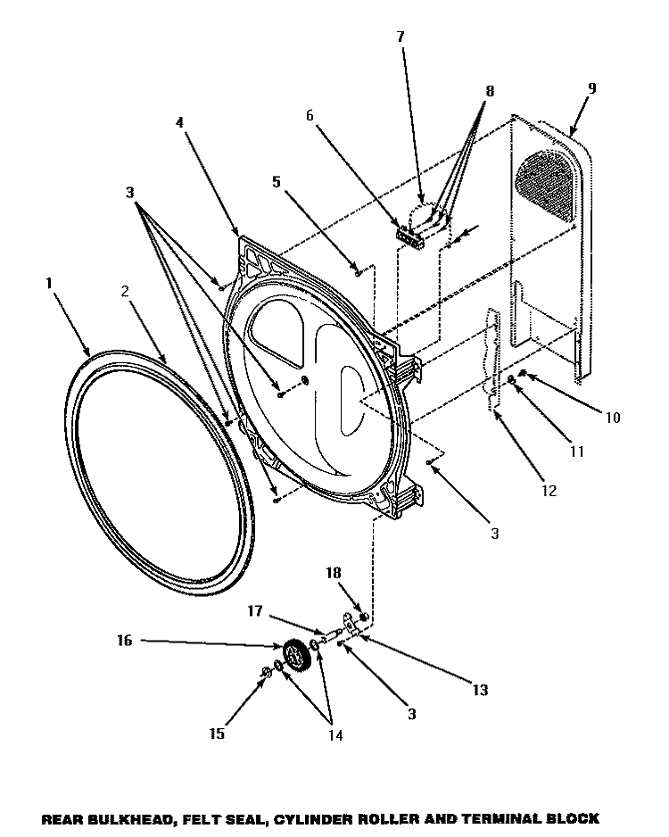 BULKHEAD / FELT SEAL / CYL ROLLER & TERM BLK Diagram and Parts List for AGM479W2  Amana Dryer