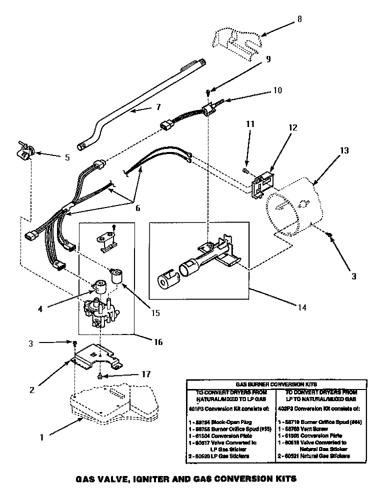 GAS VALVE, IGNITER & GAS CONVERSION KITS Diagram and Parts List for AGM479W2  Amana Dryer