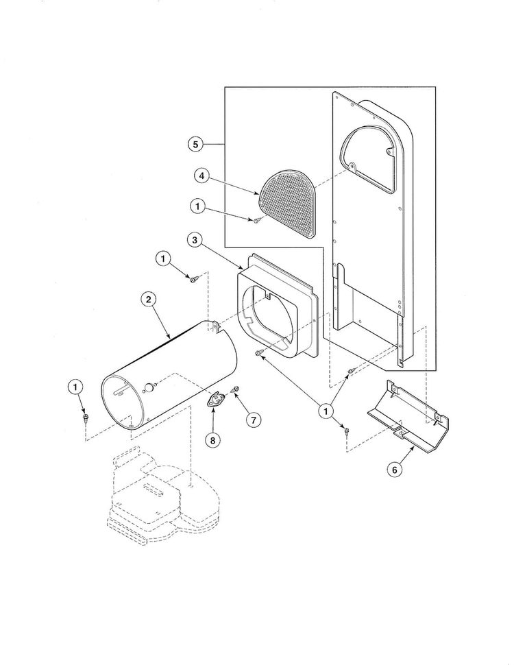 Heater Duct - Gas Models Diagram and Parts List for EE2107WT  Speed Queen Dryer