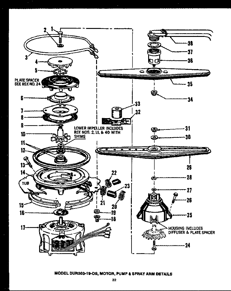 Page 11 Diagram and Parts List for DUR20319-OS  Amana Dishwasher