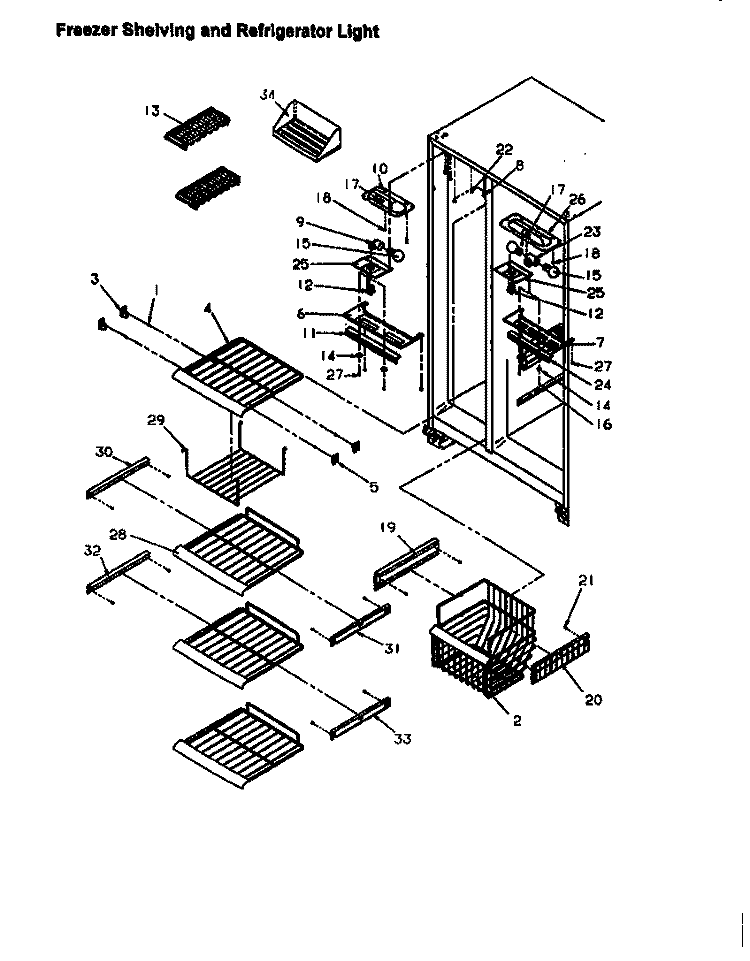 FZ SHELVING AND REF LIGHT Diagram and Parts List for SX22SW P1190205W W Amana Refrigerator