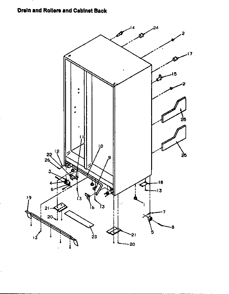 DRAIN AND ROLLERS AND CABINET BACK Diagram and Parts List for SX22SW P1190205W W Amana Refrigerator