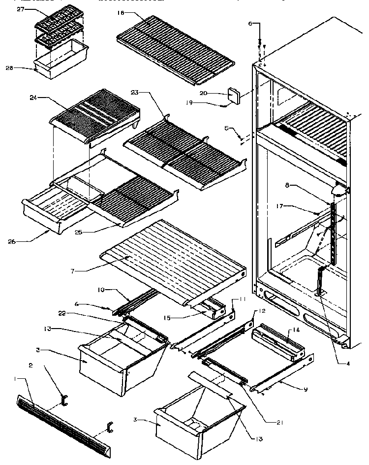 Cabinet Shelving Diagram and Parts List for TB18RL-P1184608WL  Amana Refrigerator