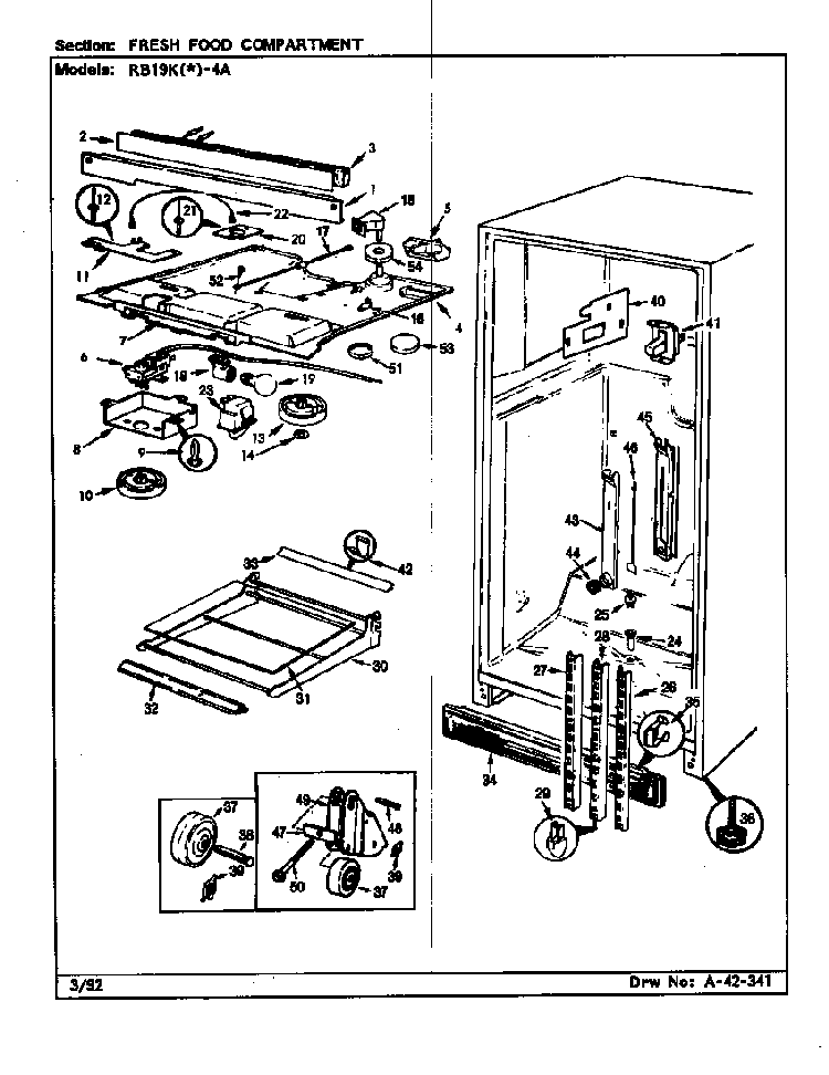 Fresh Food Compartment Diagram and Parts List for RB19KY-4A BG64A Magic Chef Refrigerator