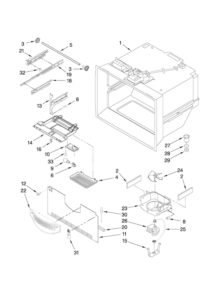 Freezer Liner Parts Diagram and Parts List for ABL2222FES3  Amana Refrigerator