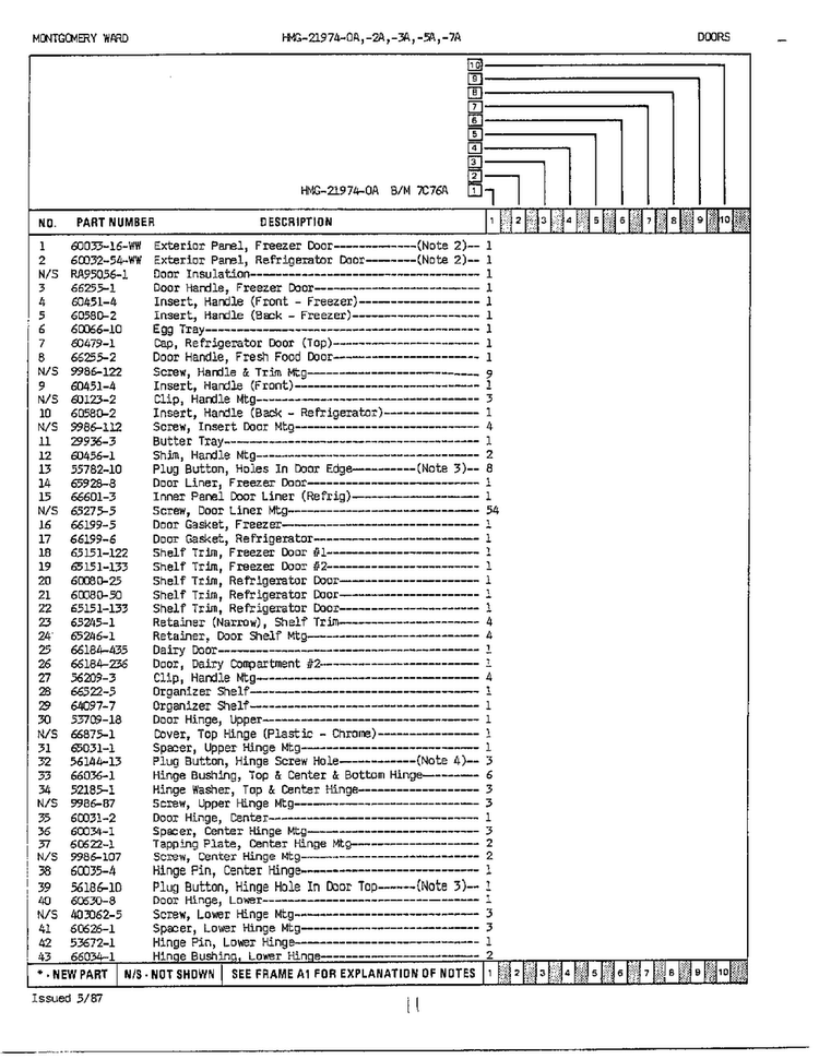 Doors Page 2 Diagram and Parts List for 21974A  Admiral Refrigerator