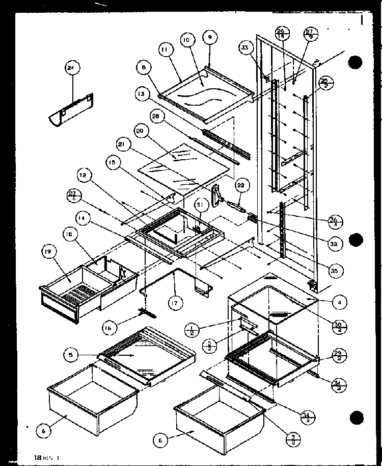 Refrigerator Shelving And Drawers Diagram and Parts List for SZD20MPL-P1120204WL  Amana Refrigerator
