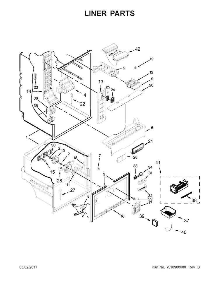 Liner Parts Diagram and Parts List for MFF2055FRZ00  Maytag Refrigerator